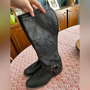 Frye Black Leather Tall Harness Boots